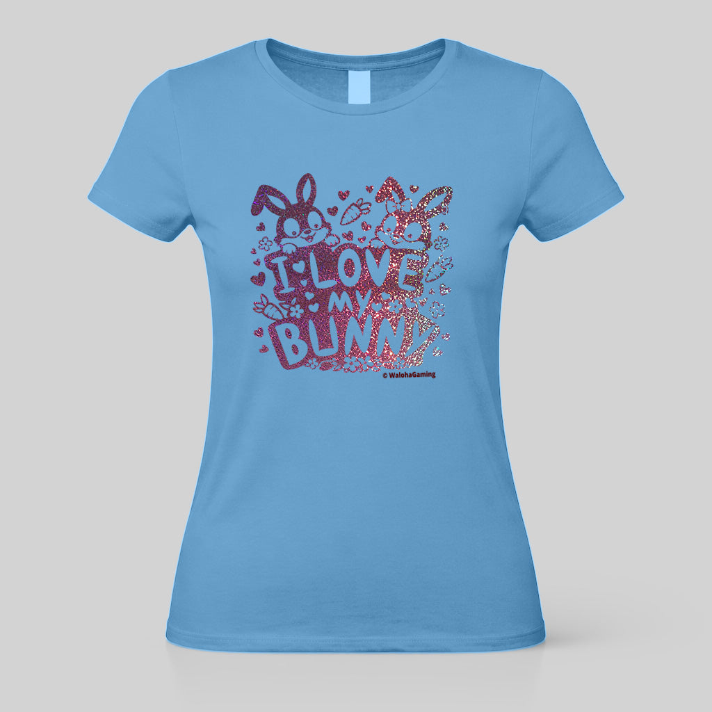 Damen T-Shirt "I Love my Bunny" süßes Hasen Motiv mit Glitzer