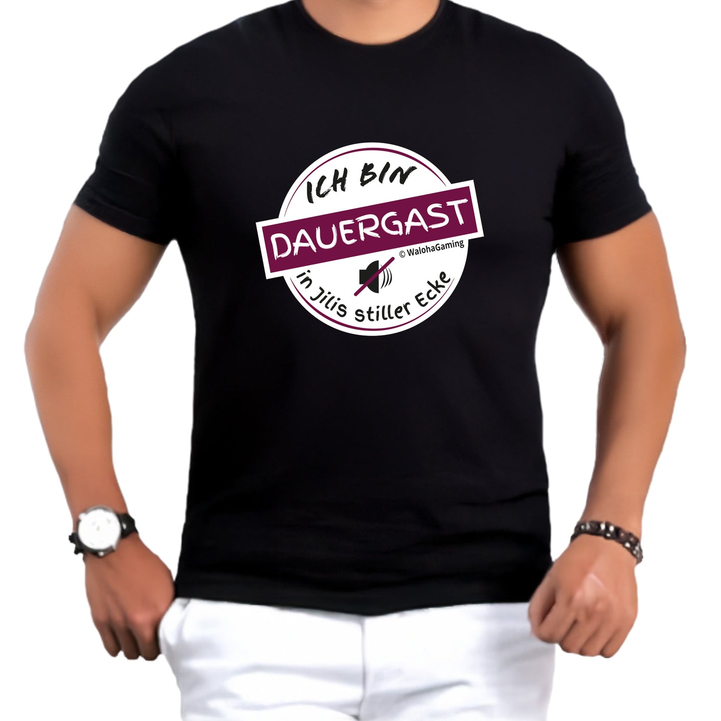 Unisex T-Shirt Schwarz – „Ich bin Dauergast in Jilis stiller Ecke“