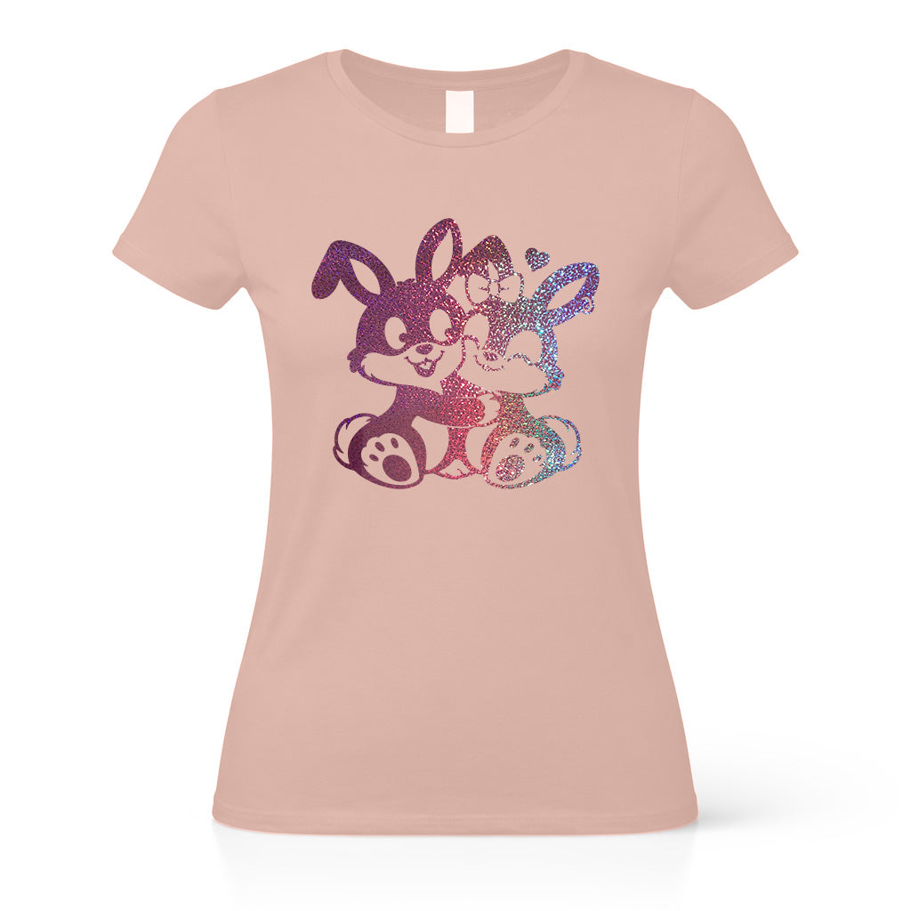 Damen T-Shirt Bunny Love süßes Hasen Motiv mit Glitzer