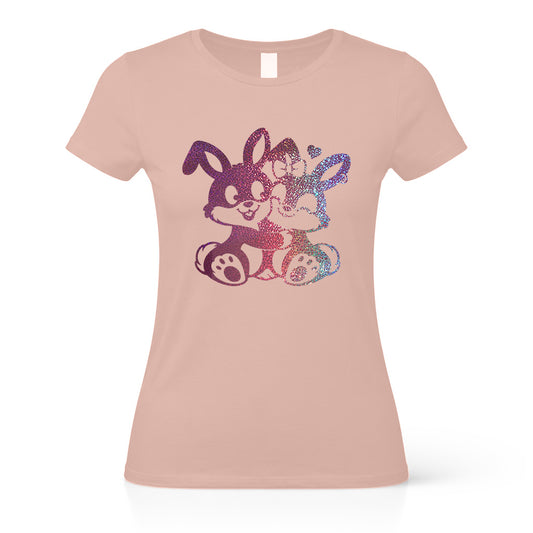 Damen T-Shirt Bunny Love süßes Hasen Motiv mit Glitzer