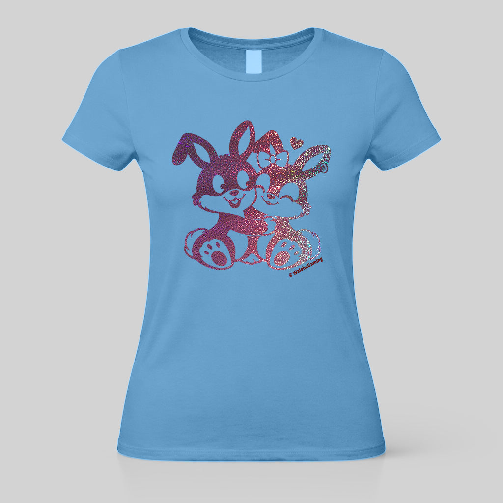 Damen T-Shirt Bunny Love süßes Hasen Motiv mit Glitzer