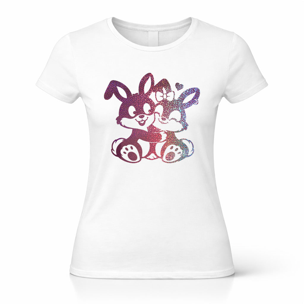 Damen T-Shirt Bunny Love süßes Hasen Motiv mit Glitzer